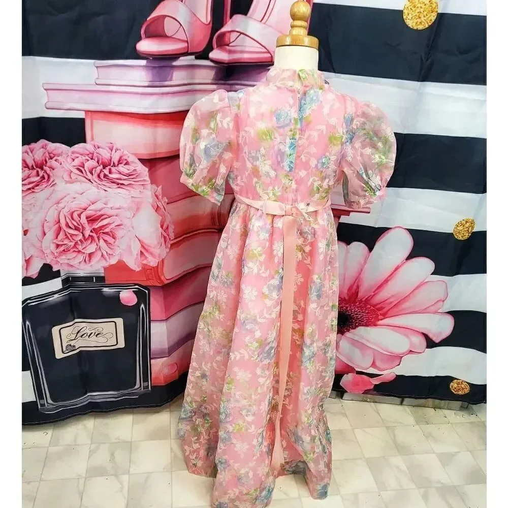 Vintage youth formal dress pink polyester